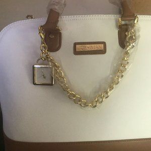 Handbag - White Trimed in Beige